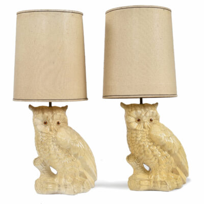 Chalkware Mid-Century Modern owl lamps