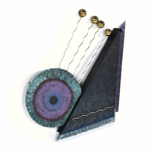 Purple teal and black Memphis eye ball wall sculpture by Curtis Jere