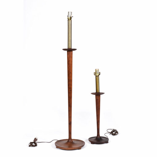 Mid-Century Modern walnut Danish floor lamp and matching table lamp