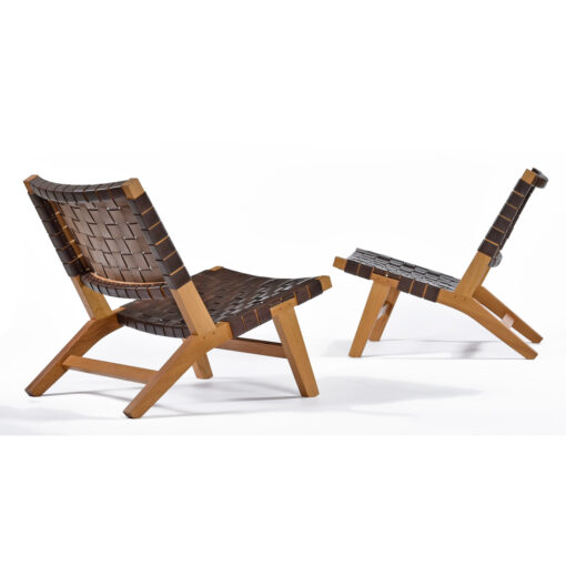 De La Espada woven brown leather slipper chairs