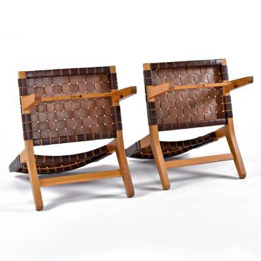 Solid ash wood De La Espada woven leather sling chairs