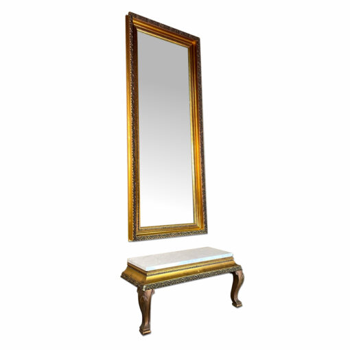 Gilded vintage Italian marble and gold mirror console table set