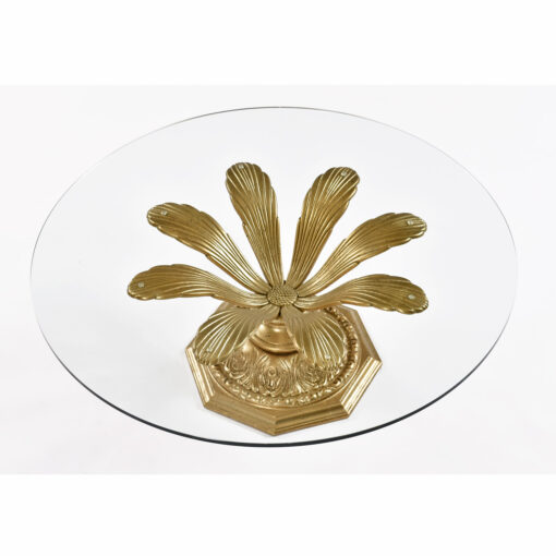 Round glass vintage 1960s gilt metal flower coffee table