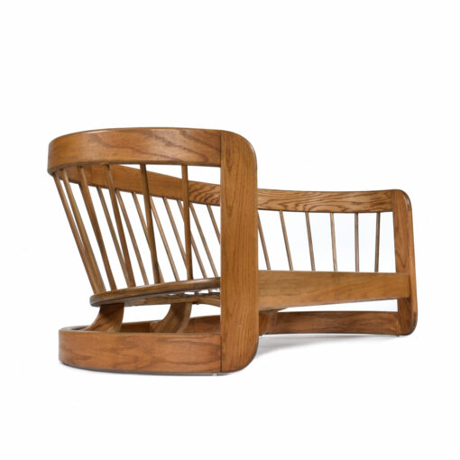 Howard solid oak wood frame 1980s vintage loveseat sofa