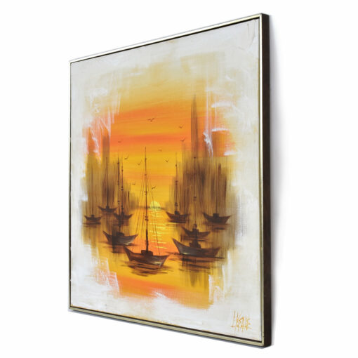 Orange Mid-Century modern sunset painting