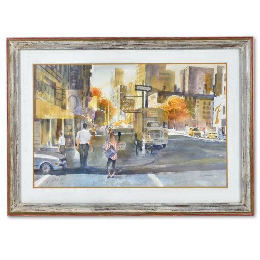 Large scale cityscape street scene watercolor painting by Jim Borden