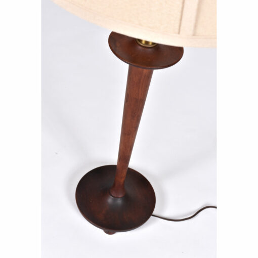 Turned walnut wood Danish Mid-Century Modern table lamp