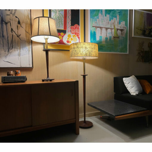 Matching Mid-Century Modern walnut floor lamp and matching table lamp