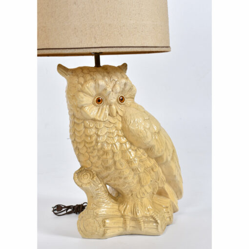 Cream colored plaster vintage owl lamp