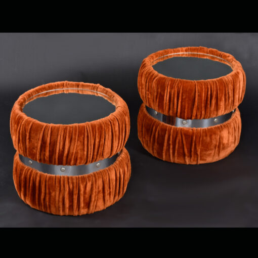 Mirror topped vintage 1970s draped fabric end tables