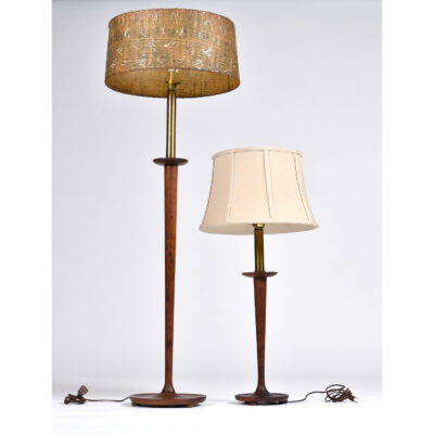Danish walnut Mid-Century Modern lamp with brass neck