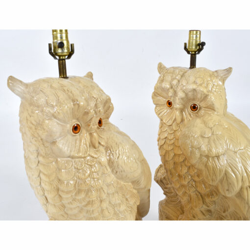 Pair of vintage white owl lamps
