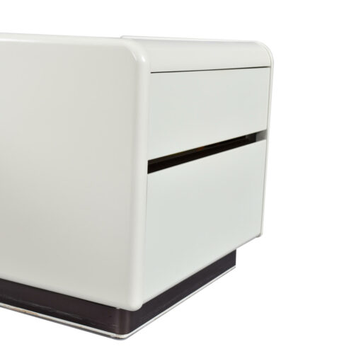 Neo Deco waterfall curved edge on white Lane nightstands