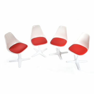 White and red vintage space age Burke chairs
