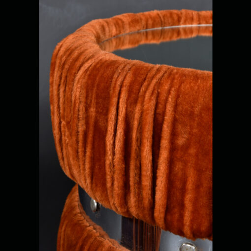 Draped fuzzy orange fabric end tables