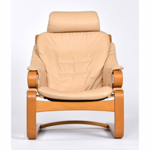 Danish leather sling chair with matching ottoman by Svend Skipper for Skipper Mobler