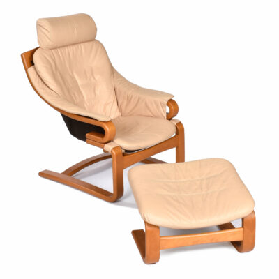 Apollo Danish beige leather sling chair and ottoman by Skipper Mobler