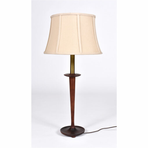 Danish walnut Mid-Century Modern lamp with brass neck