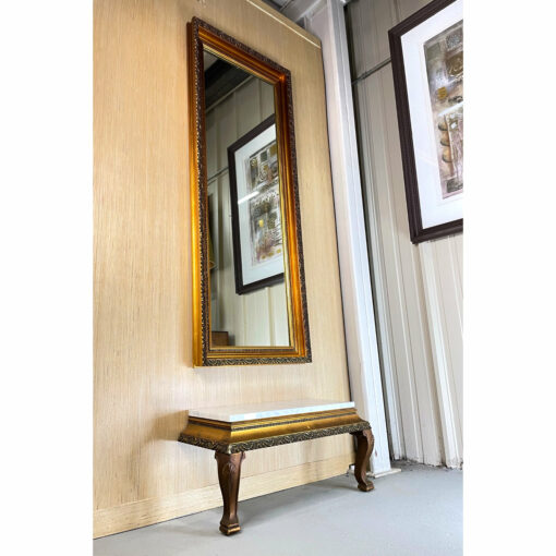 Gilded vintage 1960s mirror and marble console table set