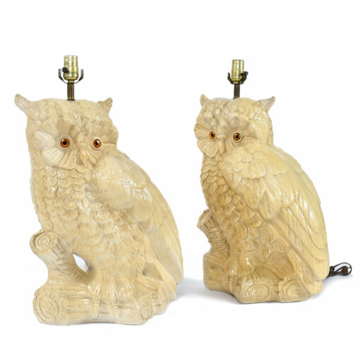 Pair of plaster Mid-Century Modern owl lamps