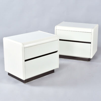 Pair vintage white Lane nightstands with gun metal chrome bases
