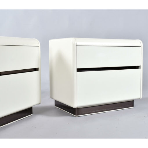 Original white enamel painted wood drawers on Lane nightstands