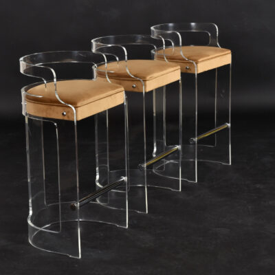 Gold seat vintage 1970s Post Modern clear acrylic bar stools