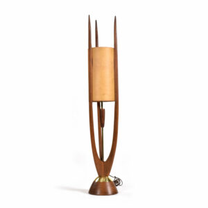 Mid-Century Modern Danish Walnut Modeline Style Sculpture Trident Table Lamp