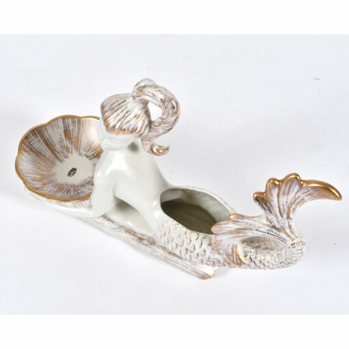 Top view of 23 inch Royal Haeger Gold Tweed mermaid planter