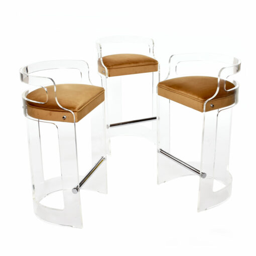 Gold seat vintage 1970s Post Modern clear acrylic barstools