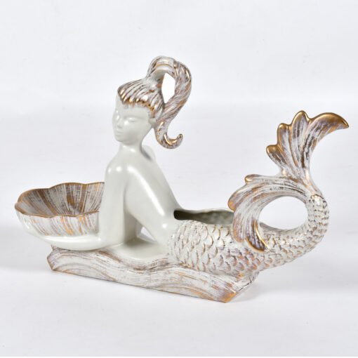 22k gold leaf Gold Tweed mermaid planter by Haeger
