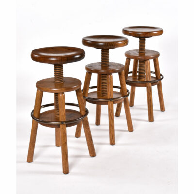 Solid oak set of three vintage bar stools