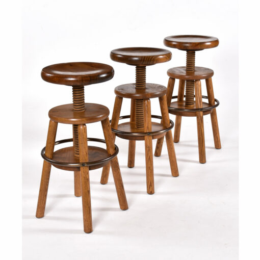 Solid oak set of three vintage bar stools
