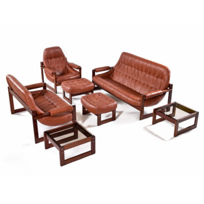 Vintage 1970s Percival Lafer Earth group sofa love seat ottomans arm chairs and end tables