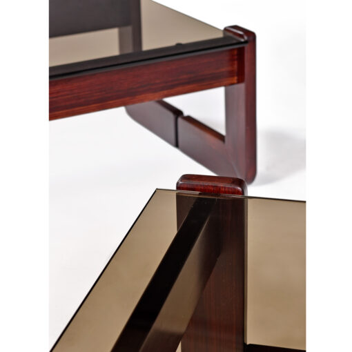 Rosewood and smoked glass coffee table and end tables by Percival Lafer