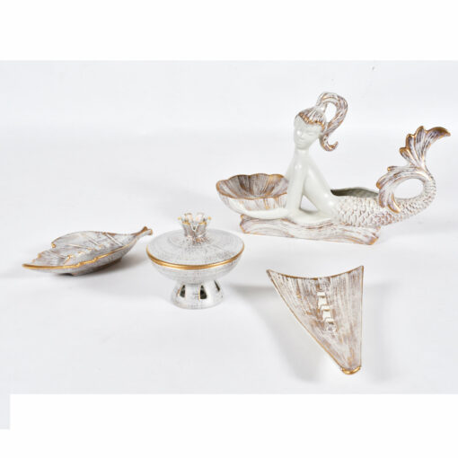 Haeger Gold Tweed mermaid planter candy dish and ashtray set