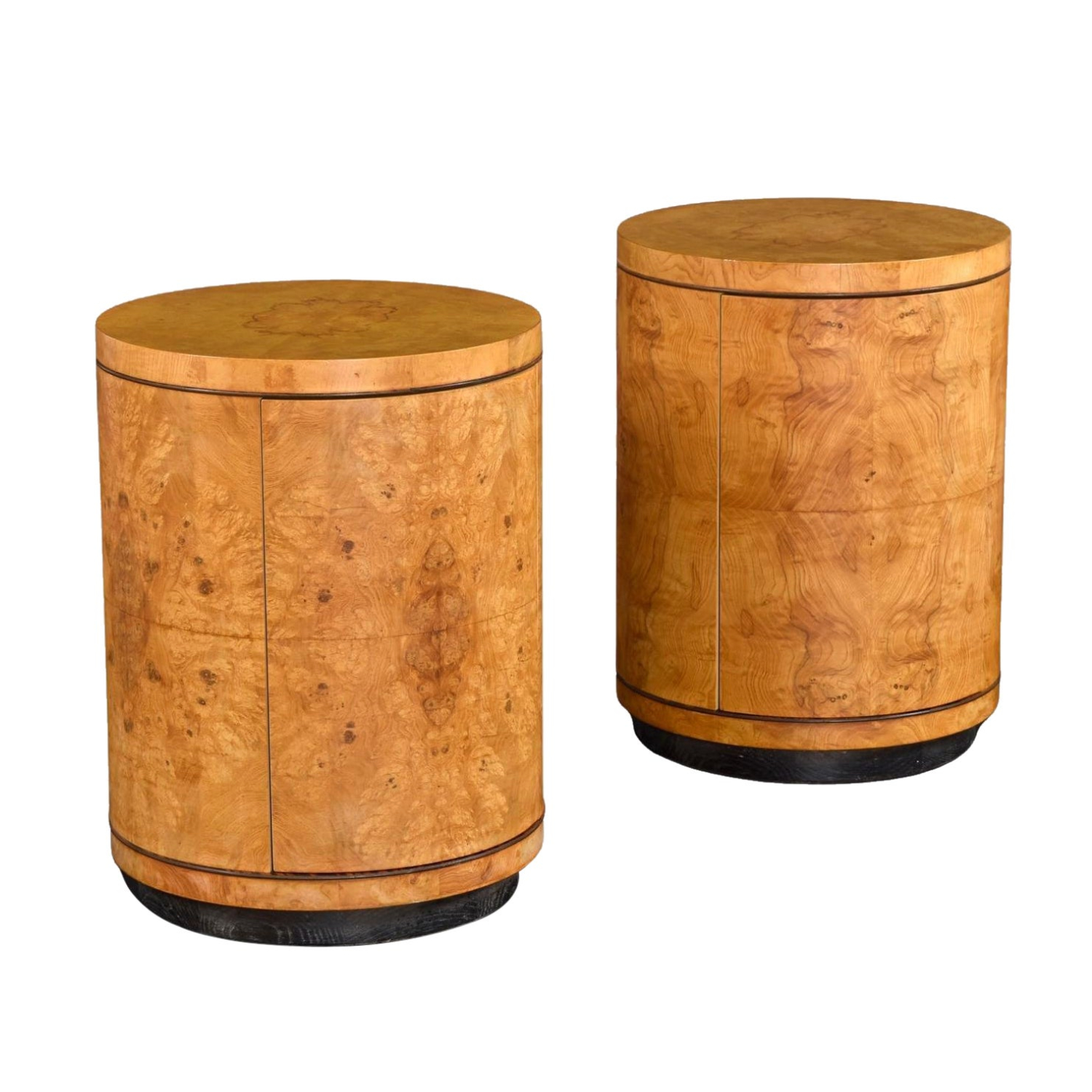 Pair of Henredon Scene Two Burl Olive Rosewood & Oak Side Table Cabinets