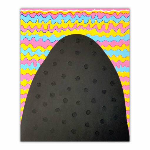 William Haffner large scale abstract painting with large black mound and multi colored rippled background