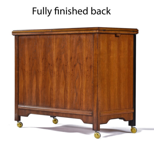 Back side of pecan wood and black expanding Thomasville server bar cart