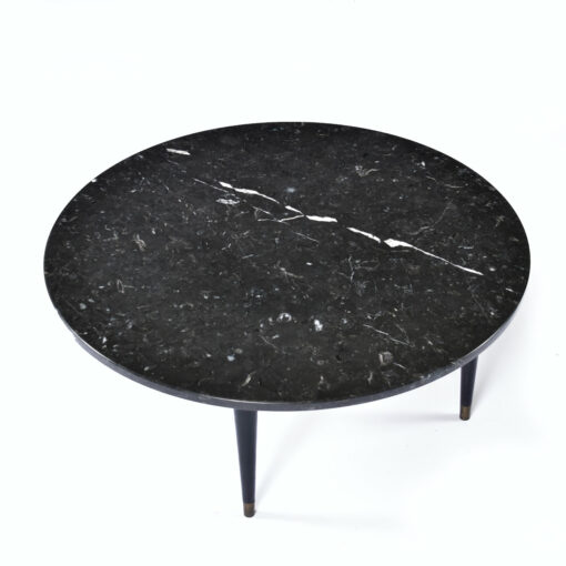 Round black marble Mid-Century Modern coffee table