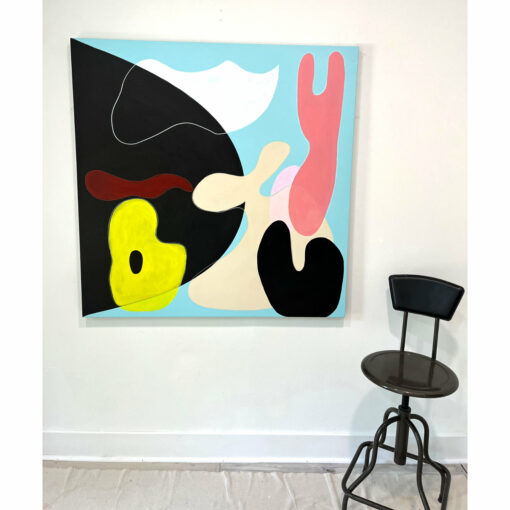 Light blue yellow pink and black abstract painting by William Haffner