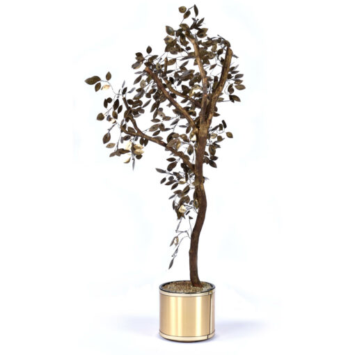 Gold vintage 1970s potted tree sculpture