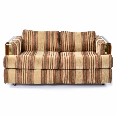 Deville 1970s wood arm gold sofa