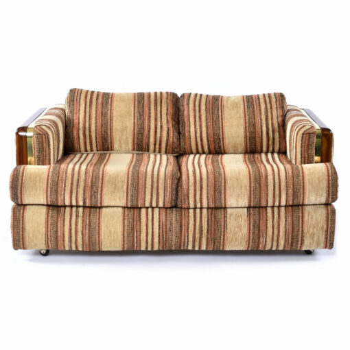 Deville 1970s wood arm gold sofa