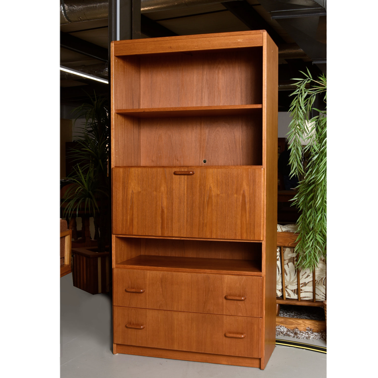 Vintage Jesper Danish Teak Bookcase Stereo with Lighted Bar