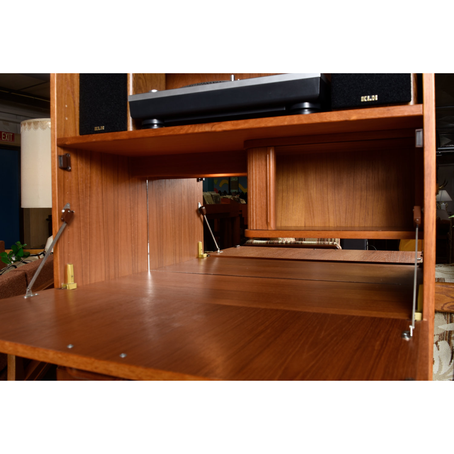 Vintage Jesper Danish Teak Bookcase Stereo with Lighted Bar