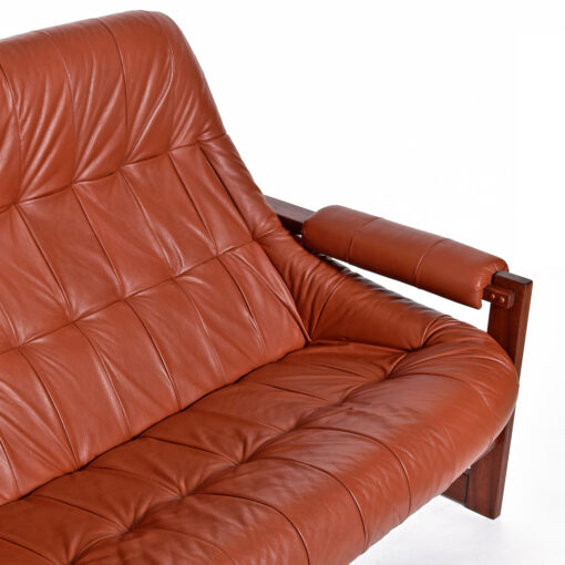 Percival Lafer scoop sofa in cognac leather and rosewood