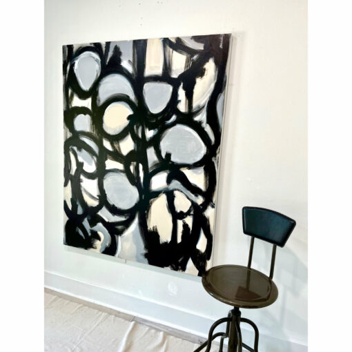 Large scale gray black and cream colored acrylic abstract painting by William Haffner