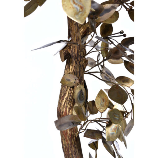 Detail on brass patinated leaves on Curtis Jere style tree sculpture