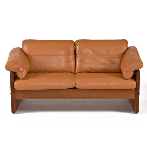 Danish teak and leather love seat by Mikael Laursen